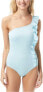 Vince Camuto 283896 Women's Ruffle Shoulder ONE Piece, Coastal Blue, Size 14