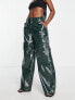 Фото #2 товара AFRM wide leg faux leather cargo trouser in dark green