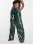 AFRM wide leg faux leather cargo trouser in dark green