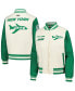 ფოტო #1 პროდუქტის Women's Cream Distressed New York Jets Retro Classic Vintage-Like Full-Zip Varsity Jacket