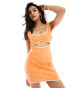 Фото #1 товара SNDYS linen mix contrast piping cut out detail mini dress in orange