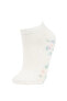 Kadın Çiçek Desenli 3'lü Pamuklu Patik Çorap B6022axns