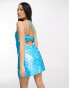 ASOS DESIGN Petite embellished disc sequin mini dress with cut out detail in turquoise Голубой, 38 - фото #2