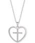 ფოტო #1 პროდუქტის Diamond Cross Heart 18" Pendant Necklace (1/10 ct. t.w.) in Sterling Silver