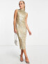 Фото #1 товара ASOS DESIGN high neck embellished midi dress in plisse sequin in gold