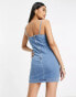 Фото #2 товара Topshop strappy milkmaid denim dress in mid blue