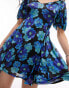 Фото #2 товара Topshop jersey shirred back tea dress in blue floral