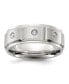 Stainless Steel Brushed and Polished Grooved with CZ Band Ring