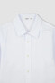 Erkek Çocuk Beyaz Keten Görünümlü Uzun Kollu Okul Gömleği