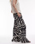 Topshop petite satin straight leg mono zebra print trouser in mono