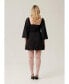 ფოტო #2 პროდუქტის Women's Bell sleeve cut out black mini dress with rose detail