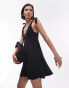 Topshop flippy tie strap mini with bead detail in black linen