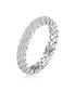 Фото #1 товара Sterling Silver with Rhodium Plated Clear Round Cubic Zirconia Curved Eternity Ring