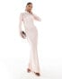 Daska high neck satin dress with sheer details in muted blush