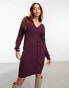 Фото #6 товара Vero Moda wrap belted long sleeve knitted mini dress in burgundy