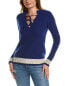 Kier+J Tie Neck Wool & Cashmere-Blend Sweater Women's Blue S