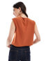 Фото #4 товара ASOS DESIGN ribbed wide shoulder boxy cropped waistcoat in rust