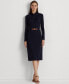 Women's Belted Mockneck Long-Sleeve Stretch Jersey Dress