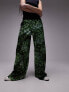 Фото #1 товара Topshop satin print wide leg pull on trouser in green