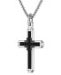 Sterling Silver Black Onyx & Black Diamond Cross Pendant Necklace, 24" + 2" extender