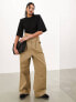 ASOS EDITION relaxed cotton twill wide leg trouser in stone