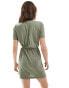 JDY tie detail t-shirt dress in green Tiefgrüne Flechte, L - EU 40 - фото #4