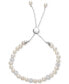 ფოტო #2 პროდუქტის White Cultured Freshwater Pearl (6mm) & Crystals Bolo Bracelet in Sterling Silver