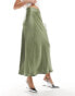 New Look satin midi skirt in khaki