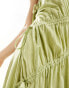 ASOS DESIGN ruched sleeveless maxi dress in sage linen Salbei, 34 - фото #4