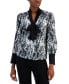 Women's Contrast-Trimmed Printed Satin Bow Blouse