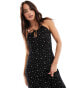 Фото #8 товара Miss Selfridge tie front bias cut maxi slip dress in black bow polka dot
