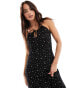 Miss Selfridge tie front bias cut maxi slip sundress in black bow polka dot