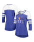 Фото #2 товара Women's Heather Royal New York Mets League Leader Tri-Blend 3/4-Sleeve V-Neck T-shirt