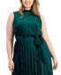 Фото #4 товара ASL Plus Size Pleated-Skirt Crushed Velvet Midi Dress