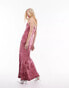 Topshop crushed velvet bias maxi slip in pink Розовый, S - EU 36-38 - фото #2