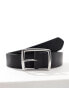 ASOS DESIGN leather belt with square buckle in silver and black