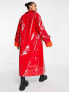 Фото #3 товара Missguided vinyl formal coat with faux fur cuff in red