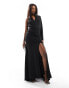 Фото #1 товара ASOS DESIGN premium plunge maxi dress with drapey one sleeve and side split in black