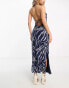 4th & Reckless elli sheer maxi summer dress in navy zebra print