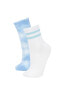 Kadın Batik Desenli 2'li Pamuklu Soket Çorap C8585axns