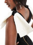 Фото #3 товара Vesper white bow sleeve v neck midi dress in black