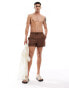 Фото #3 товара ASOS DESIGN swim shorts in short length with hem details in brown