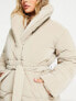 ASOS DESIGN velour look belted padded coat in mink