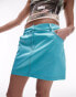 Фото #1 товара Topshop low rise mini skirt in turquoise with burgundy stitching