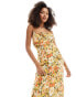 ASOS DESIGN ruched bust maxi slip dress in mustard floral print Senfgelb/Blumenmuster, 32 - фото #4