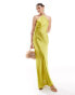 Фото #4 товара ASOS DESIGN satin halter maxi dress with shaped back detail in chartreuse