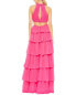 Фото #2 товара Mac Duggal Tiered Ruffle Pleated High-Neck Ball Gown Women's Pink 2