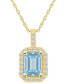 ფოტო #1 პროდუქტის Aquamarine (1-3/8 Ct. T.W.) and Diamond (1/4 Ct. T.W.) Halo Pendant Necklace in 14K Yellow Gold
