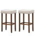 Set of 2 Nailhead Saddle Bar linen Stools 29.5'' Height W/ Fabric Seat & Wood Legs