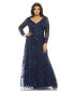 Women's Plus Size Embellished Illusion Long Sleeve V-Neck A-Line Gown